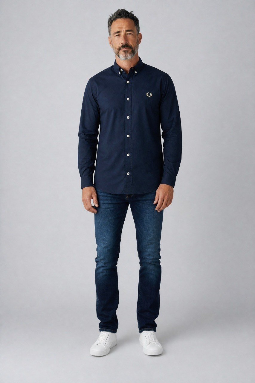 Fred Perry Premium Navy Blue Button Down Oxford Shirt for Men – Luxury Smart Casual Long Sleeve Designer Essential 💙✨ - MASTERPIECE