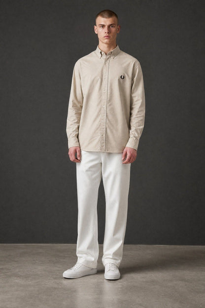 Fred Perry Premium Oxford Button-Down Shirt for Men – Elegant Slim Fit Smart Casual Long Sleeve Shirt 🤍✨ - MASTERPIECE