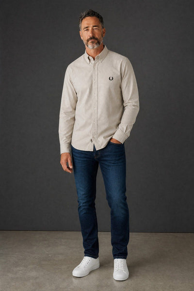 Fred Perry Premium Oxford Button-Down Shirt for Men – Elegant Slim Fit Smart Casual Long Sleeve Shirt 🤍✨ - MASTERPIECE