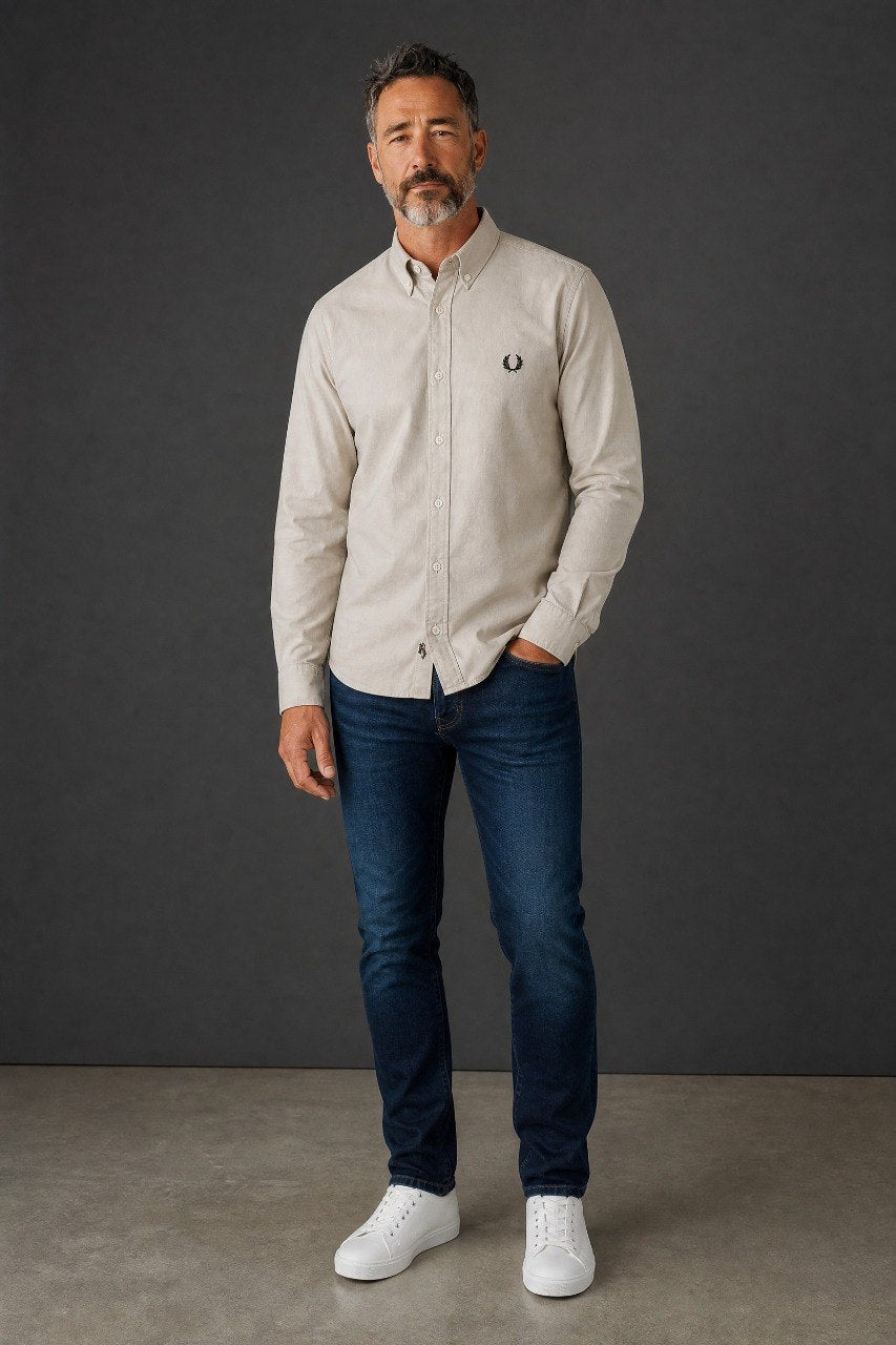 Fred Perry Premium Oxford Button-Down Shirt for Men – Elegant Slim Fit Smart Casual Long Sleeve Shirt 🤍✨ - MASTERPIECE