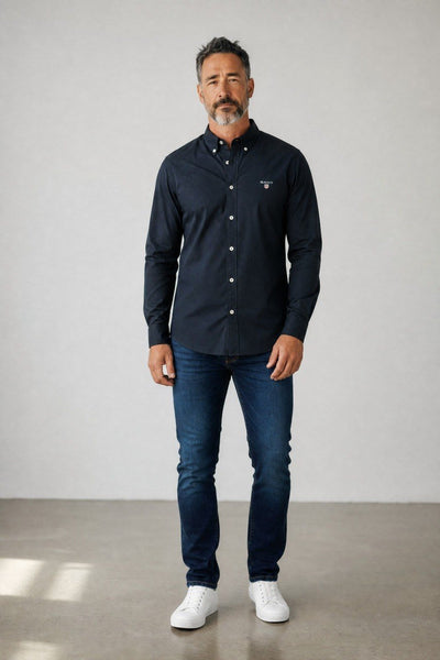 GANT Luxury Navy Blue Button Down Oxford Shirt for Men – Premium Smart Casual Long Sleeve Designer Essential 💙✨ - MASTERPIECE