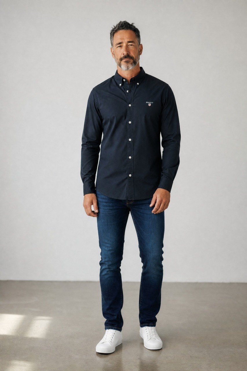 GANT Luxury Navy Blue Button Down Oxford Shirt for Men – Premium Smart Casual Long Sleeve Designer Essential 💙✨ - MASTERPIECE