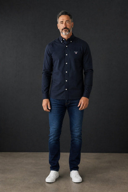 GANT Luxury Navy Blue Button Down Oxford Shirt for Men – Premium Smart Casual Long Sleeve Designer Essential 💙✨ - MASTERPIECE