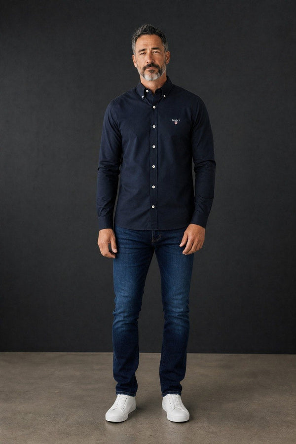 GANT Luxury Navy Blue Button Down Oxford Shirt for Men – Premium Smart Casual Long Sleeve Designer Essential 💙✨