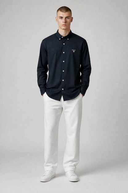 GANT Luxury Navy Blue Button Down Oxford Shirt for Men – Premium Smart Casual Long Sleeve Designer Essential 💙✨ - MASTERPIECE