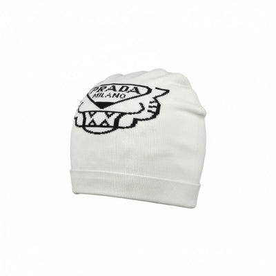🖤 Prada Milano White Beanie | Classic Black Logo Knit Hat