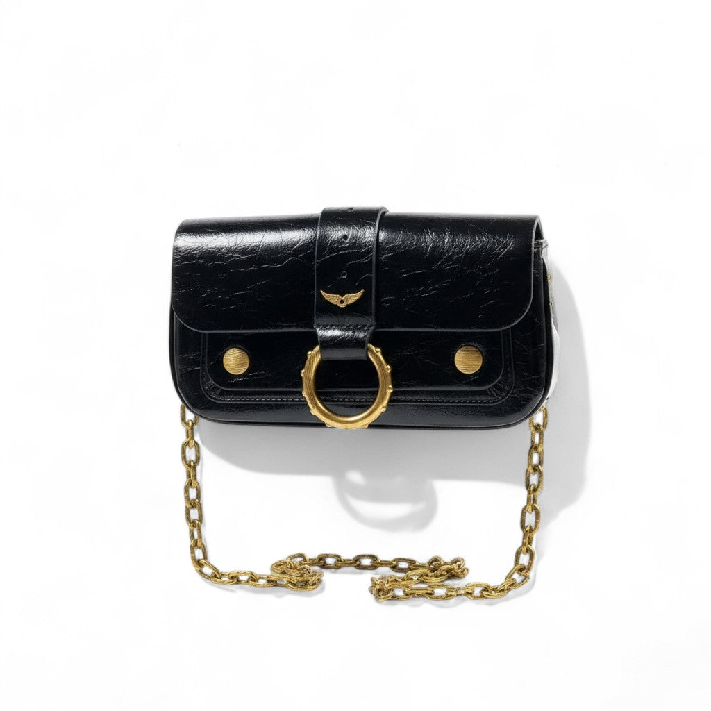 Zadig & Voltaire Black Leather Bag 🖤✨ | Gold Chain Strap – With Box 📦