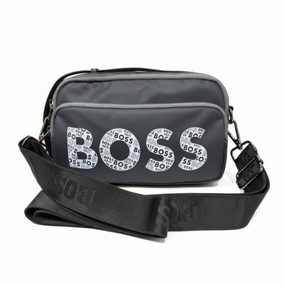 BOSS Signature Crossbody Bag – Sleek Grey Statement Shoulder Bag 🖤👜