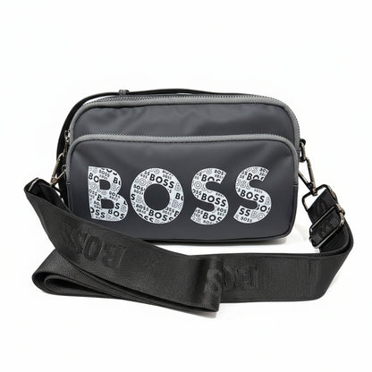BOSS Signature Crossbody Bag – Sleek Grey Statement Shoulder Bag 🖤👜