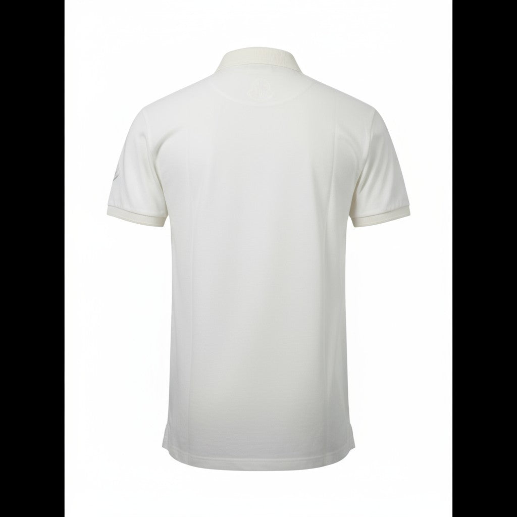 🤍 Moncler Classic Logo Polo – White with Navy Emblem & Sleeve Patch 🇮🇹✨