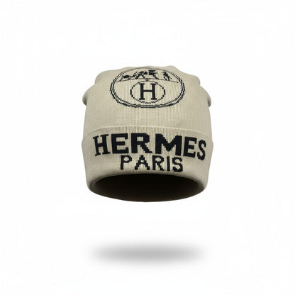 🤍 Hermès Paris Beige Knit Beanie | Iconic “H” Logo Winter Hat