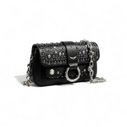 Zadig & Voltaire Black Studded Leather Bag 🖤🔥 | Silver Chain Strap – With Box 📦