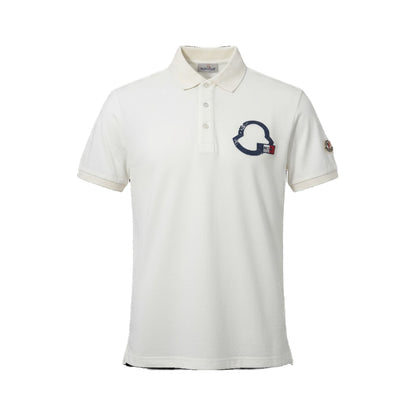 🤍 Moncler Classic Logo Polo – White with Navy Emblem & Sleeve Patch 🇮🇹✨