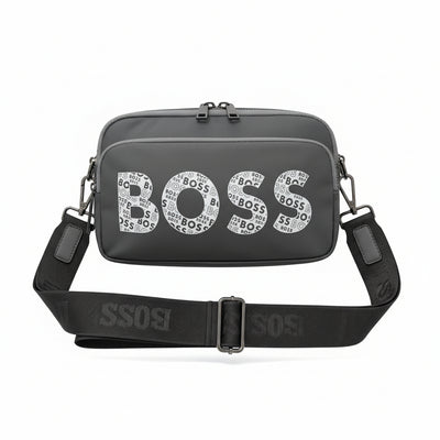 BOSS Signature Crossbody Bag – Sleek Grey Statement Shoulder Bag 🖤👜