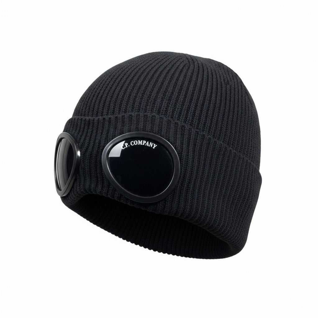 🖤 C.P. Company Goggle Beanie | Black Knit Winter Hat