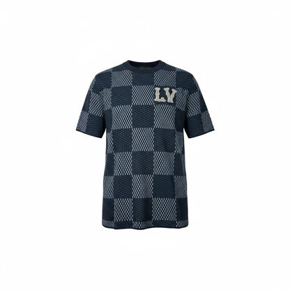 🧵 Louis Vuitton LV Knit Checkerboard Tee – Navy Monogram Style 🔷🖤