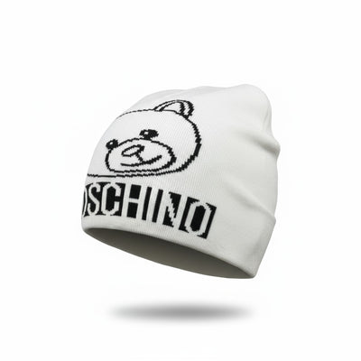 🤍 Moschino White Teddy Bear Beanie | Iconic Logo Knit Hat