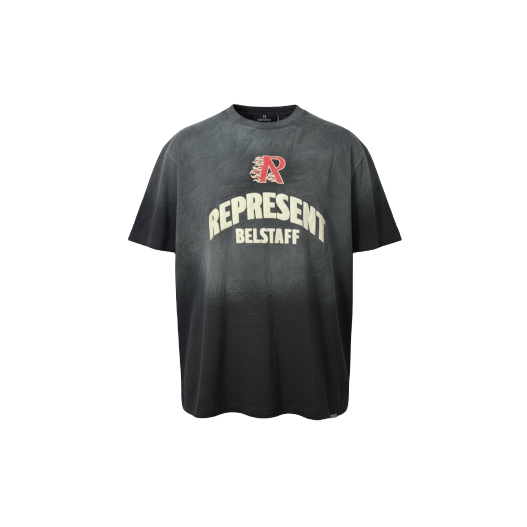 🔥 Represent x Belstaff “R Flames” Tee – Washed Black Collab Edition 🖤🔥