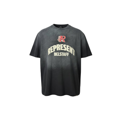 🔥 Represent x Belstaff “R Flames” Tee – Washed Black Collab Edition 🖤🔥