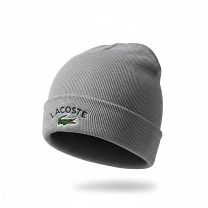 🐊 Lacoste Grey Ribbed Beanie | Classic Crocodile Logo Knit Hat