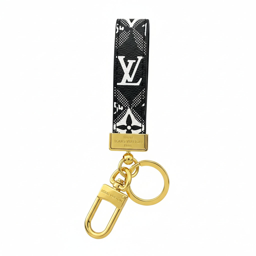 Louis Vuitton Monogram Leather Keychain Strap – Black & Gold Luxury Accessory 🖤✨