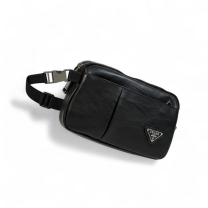 PRADA Black Leather Crossbody Bag 🖤 | Luxury Minimalist Belt Pouch for Everyday Elegance