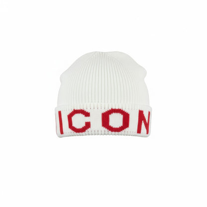 🤍 Dsquared2 ICON White Beanie | Bold Red Logo Knit Hat