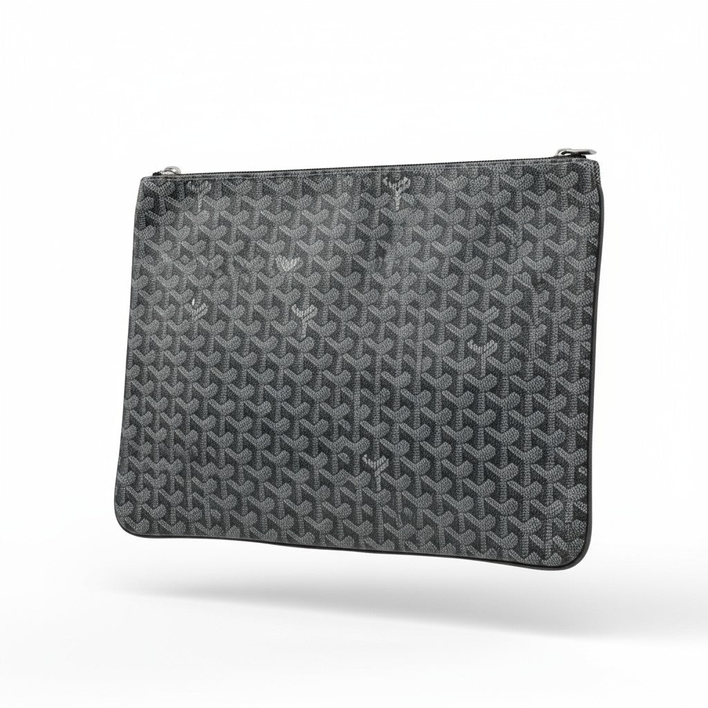 Goyard Grey Monogram Pouch 🖤✨ | Luxury Unisex Clutch Bag