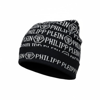 🖤 Philipp Plein Monogram Black Beanie | All-Over Logo Luxury Knit Hat