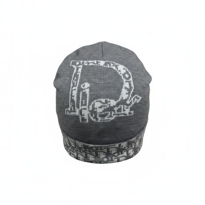 🩶 Dior Grey Knit Beanie | Christian Dior Oversized Logo Hat