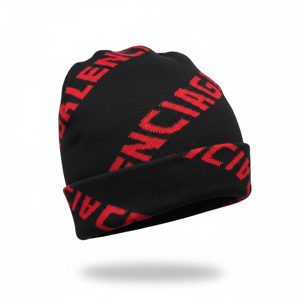 🔴 Balenciaga Black & Red Logo Beanie | Luxury Streetwear Knit Hat