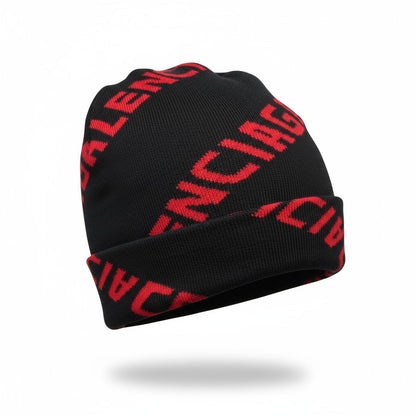 🔴 Balenciaga Black & Red Logo Beanie | Luxury Streetwear Knit Hat