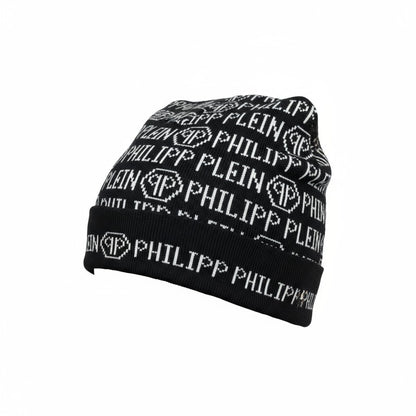🖤 Philipp Plein Monogram Black Beanie | All-Over Logo Luxury Knit Hat