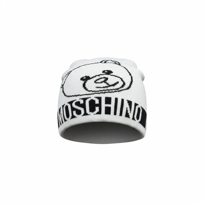 🤍 Moschino White Teddy Bear Beanie | Iconic Logo Knit Hat