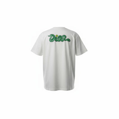 DIOR White Snake Logo Tee – Venomous Style, Timeless Cool