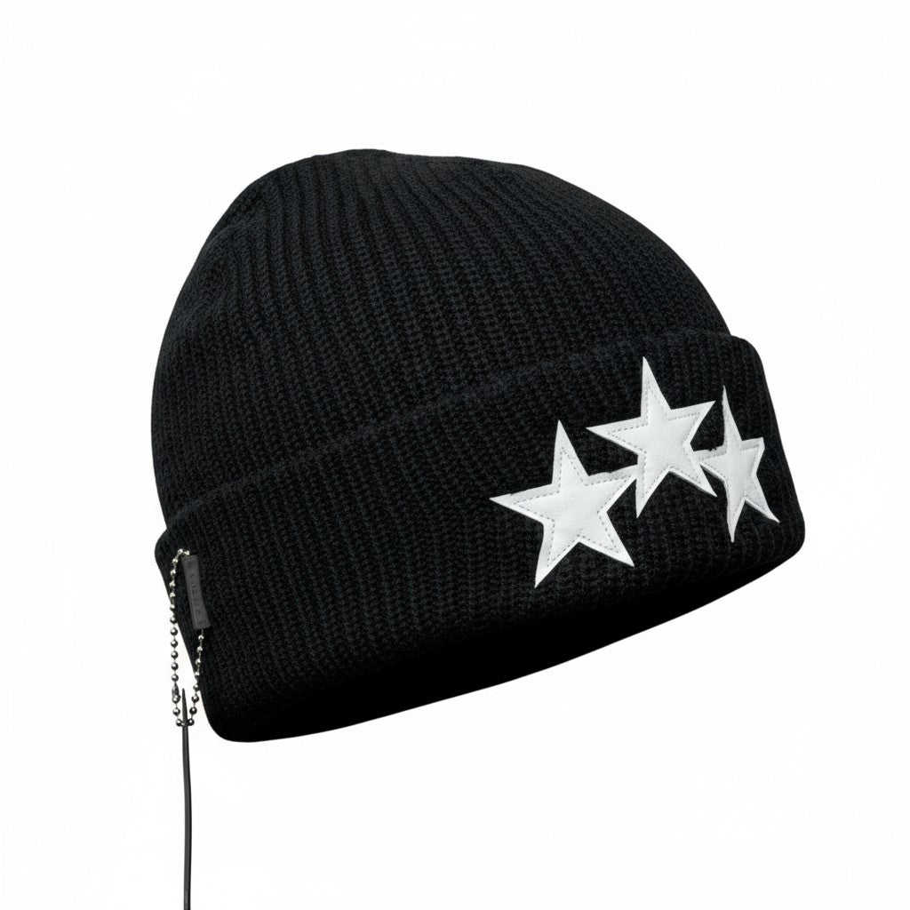 ⭐ Amiri Three Stars Black Beanie | Luxury Knit Streetwear Hat