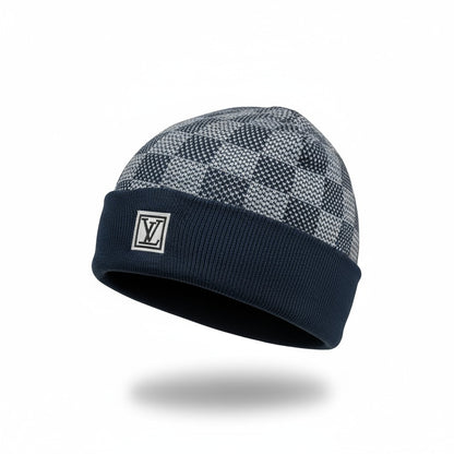 🩵 Louis Vuitton Damier Navy Beanie | Signature Check Knit Winter Hat
