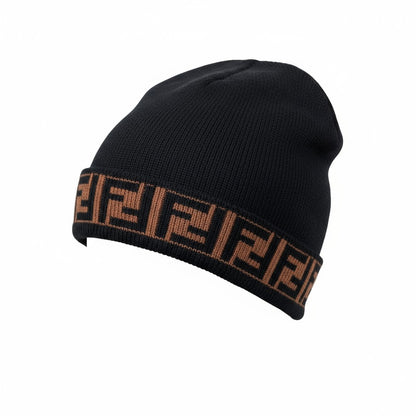 🟤 Fendi FF Logo Black Beanie | Classic Monogram Knit Hat