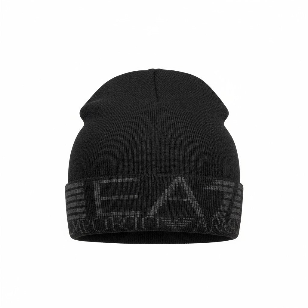 🖤 EA7 Emporio Armani Black Beanie | Signature Logo Knit Hat