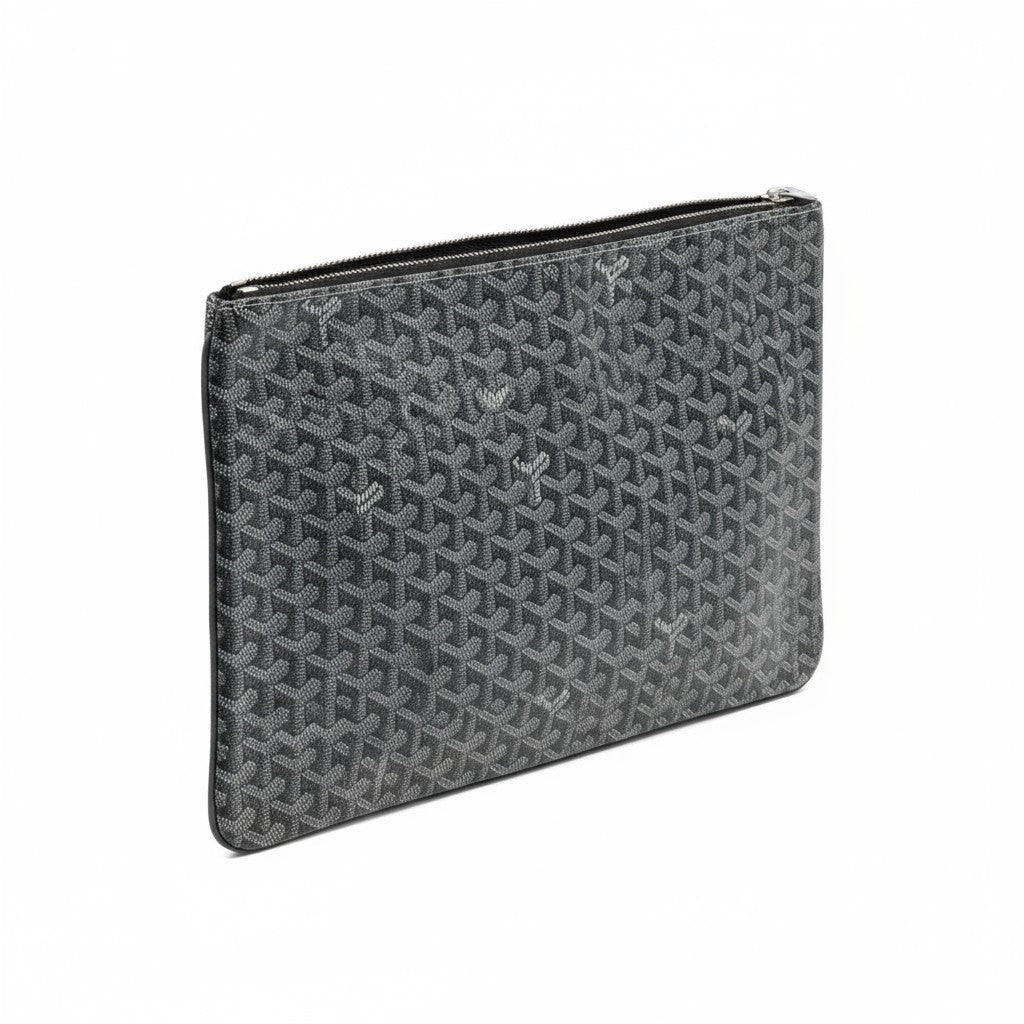 Goyard Grey Monogram Pouch 🖤✨ | Luxury Unisex Clutch Bag