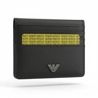 Giorgio Armani Eagle Slim Card Holder – Black Textured Luxury Wallet 🖤🦅
