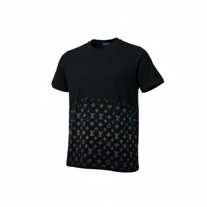 ✨ Louis Vuitton Monogram Crystal Gradient Tee – Black Rainbow Sparkle 🌈🖤