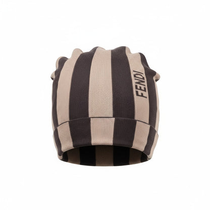 🤎 Fendi Striped Beanie | Beige & Brown Luxury Knit Hat