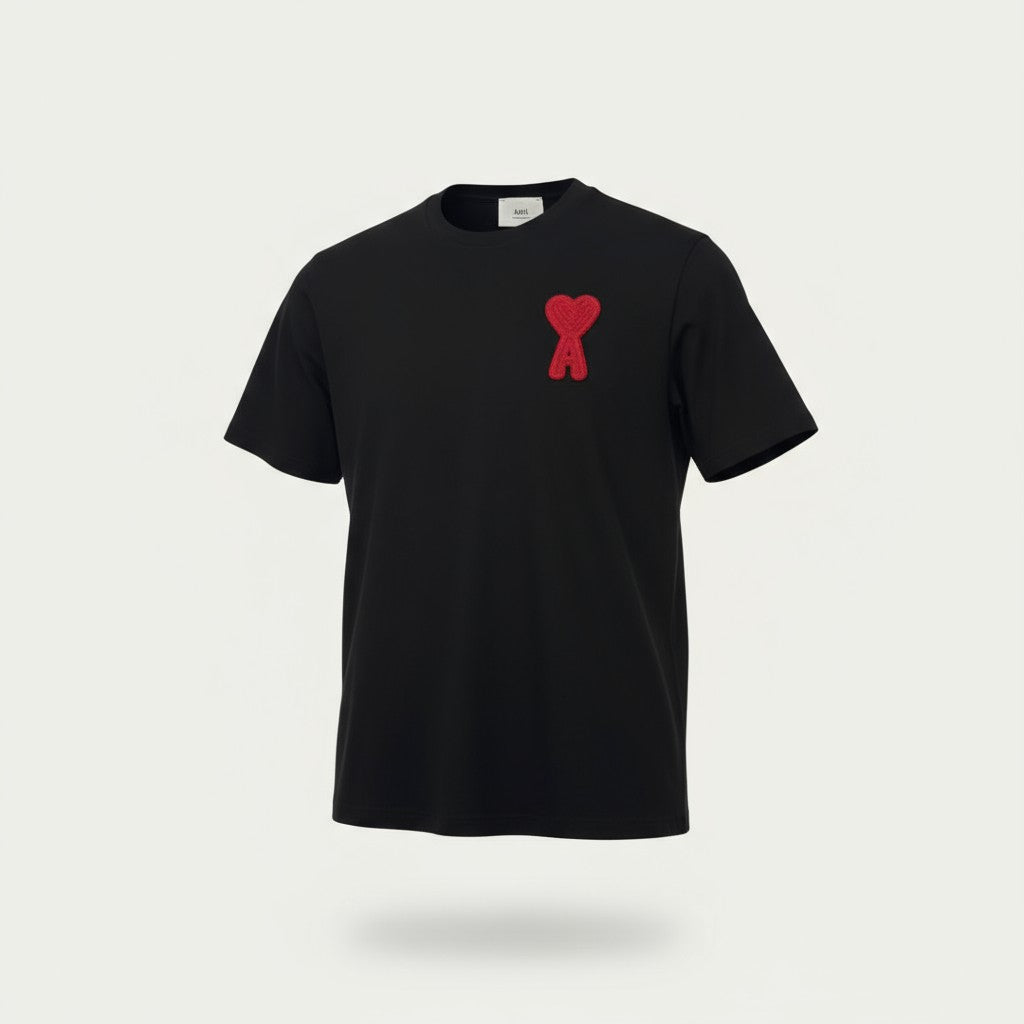 ❤️ AMI Paris “Ami de Coeur” Black Tee – Signature Heart Patch 🖤