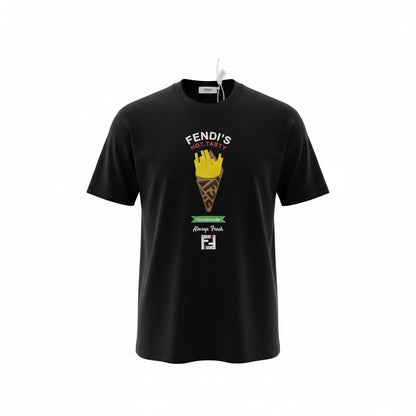 🍟 Fendi “Hot & Tasty” Fries Graphic Tee – Black Street Snack Edition 🔥🖤