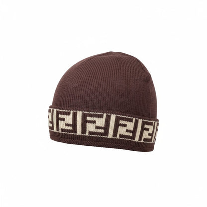🤎 Fendi FF Logo Brown Beanie | Luxury Monogram Knit Winter Hat
