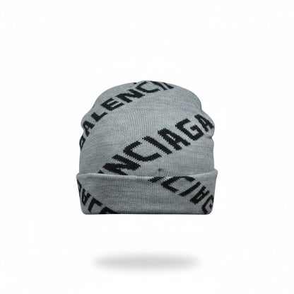 🩶 Balenciaga Grey Logo Beanie | All-Over Monogram Knit Hat