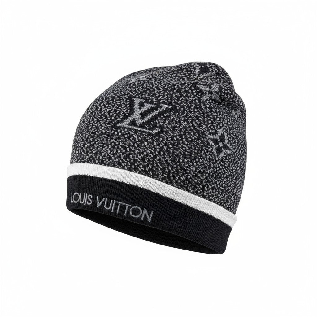 🖤 Louis Vuitton Monogram Black & White Beanie | Luxury Knit Winter Hat