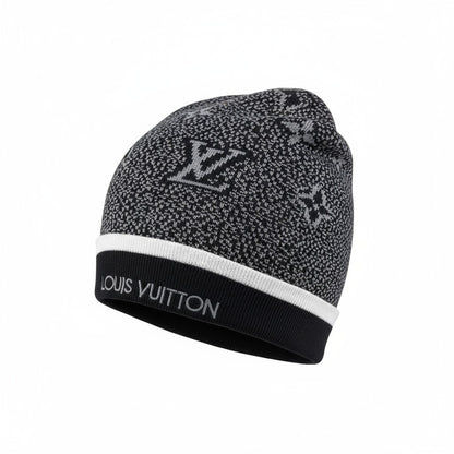 🖤 Louis Vuitton Monogram Black & White Beanie | Luxury Knit Winter Hat