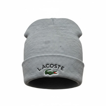 🐊 Lacoste Grey Ribbed Beanie | Classic Crocodile Logo Knit Hat